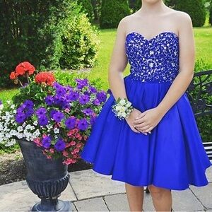 Royal Blue Strapless Beaded Grad/Formal Dress + Matching Shawl